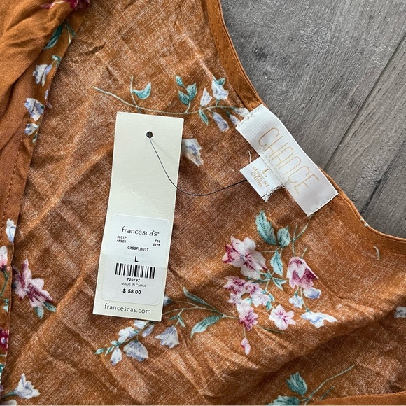 New Francesca's Amber Floral Button Down Wide Leg Tie Waist Jumpsuit - Picture 5 of 6